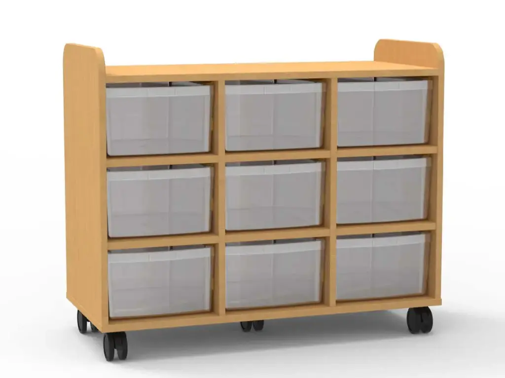 Meuble 3 colonnes sur roulettes avec 9 bacs inclus