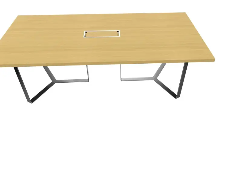 TABLE DE REUNION PLANA, 8 places (avec passe-câble et boitier pour les prises électriques) CHROME PLACAGE CHENE